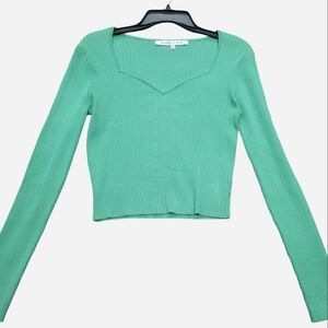 Green Ribbed Long Sleeve Top